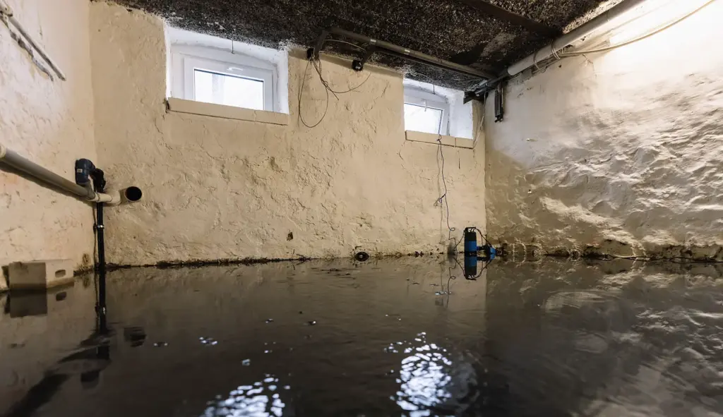Mit Wasser befluteter Kellerboden.